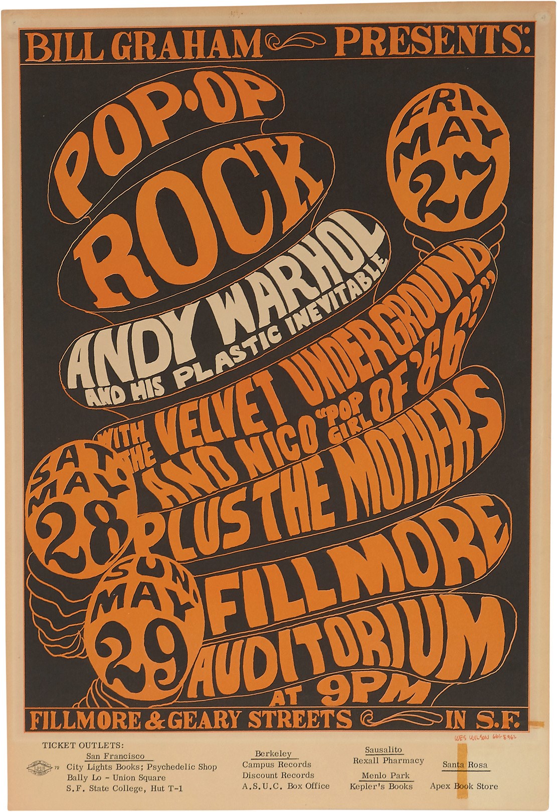 1966 Andy Warhol and The Velvet Underground Fillmore Poster (First