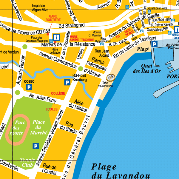 Le Lavandou Map Plan du Lavandou Promenade du Front de mer Côte varoise France