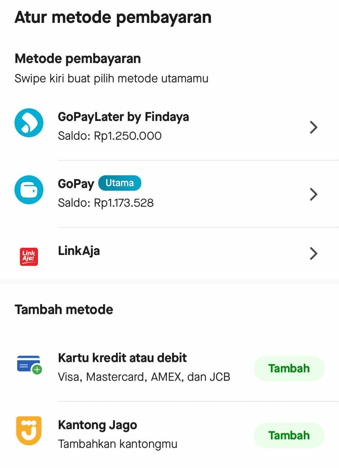 Cara mengatur metode pembayaran Gojek Indonesia