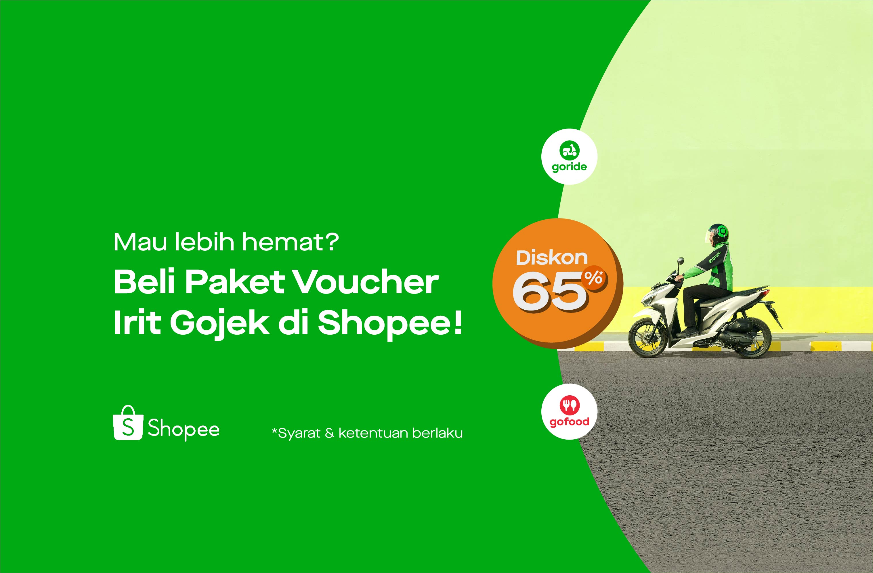 Beli Paket Voucher Irit Gojek, Diskon 65* di Shopee GoRide