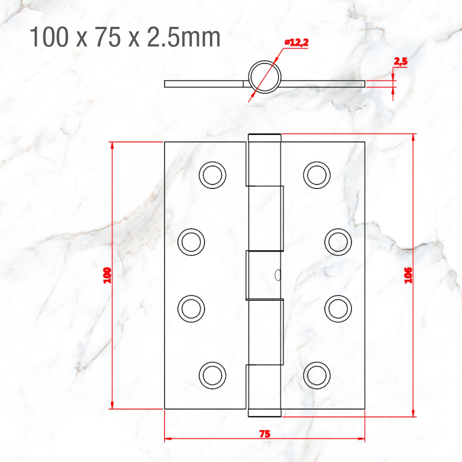 100 X 75 X 2.5MM Fixed Pin Flat Tip Hinge Gun Metal » Lemaar