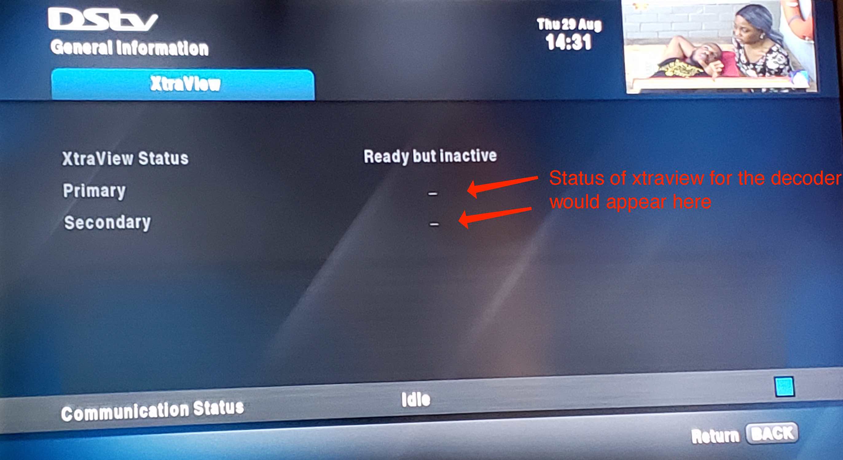 Most DStv Decoders XtraView Configuration with SLNB or a Diplexer