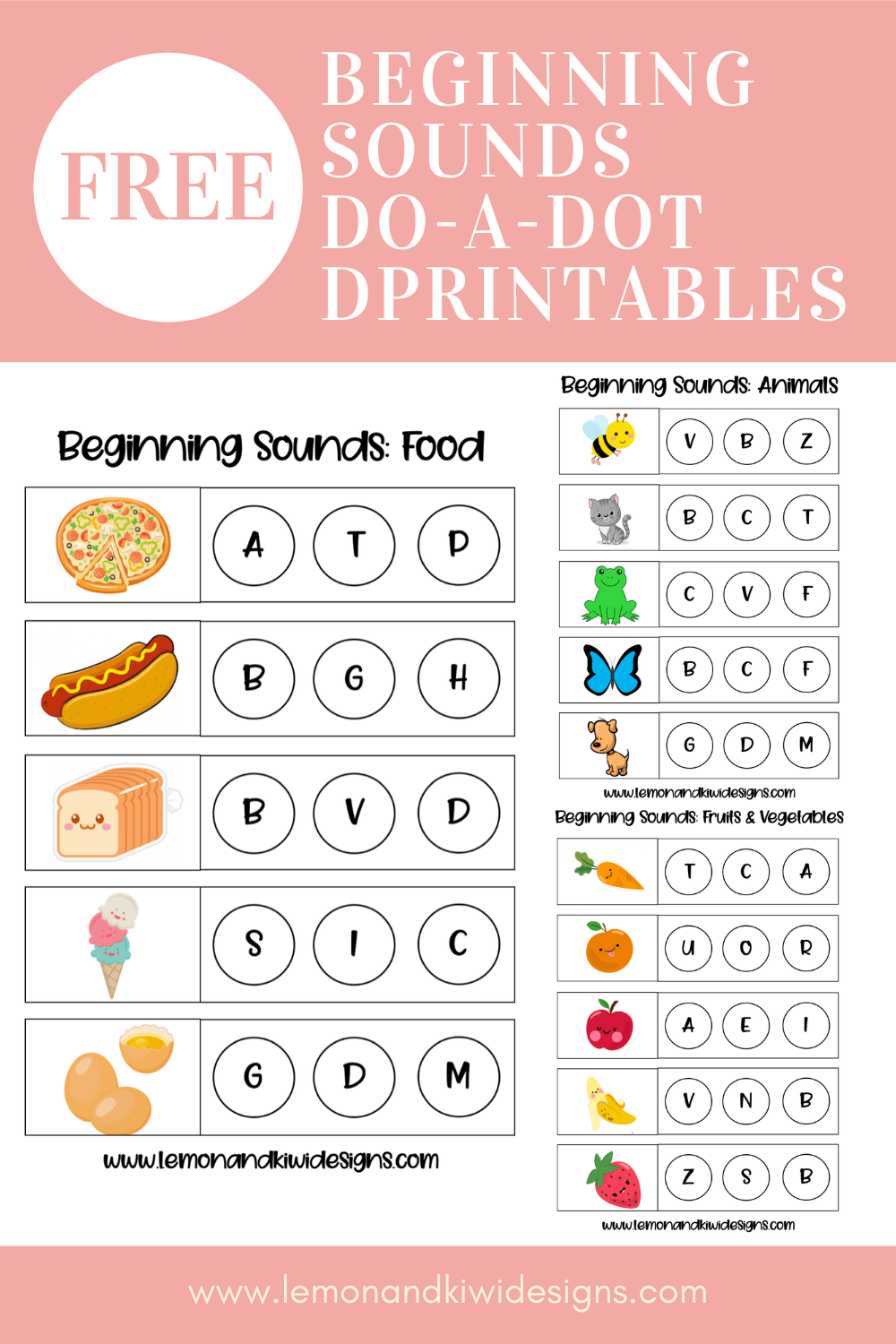 Beginning Sounds and Phonics DoADot Printables Lemon and Kiwi Designs