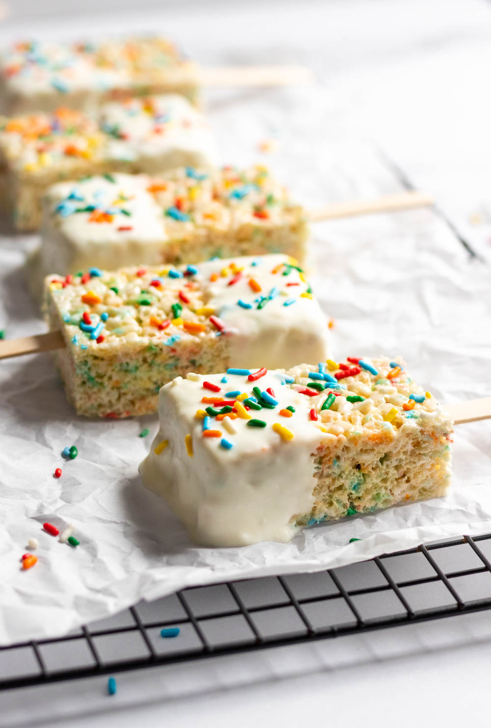 Funfetti Rice Krispie Treat Pops Lemons + Zest