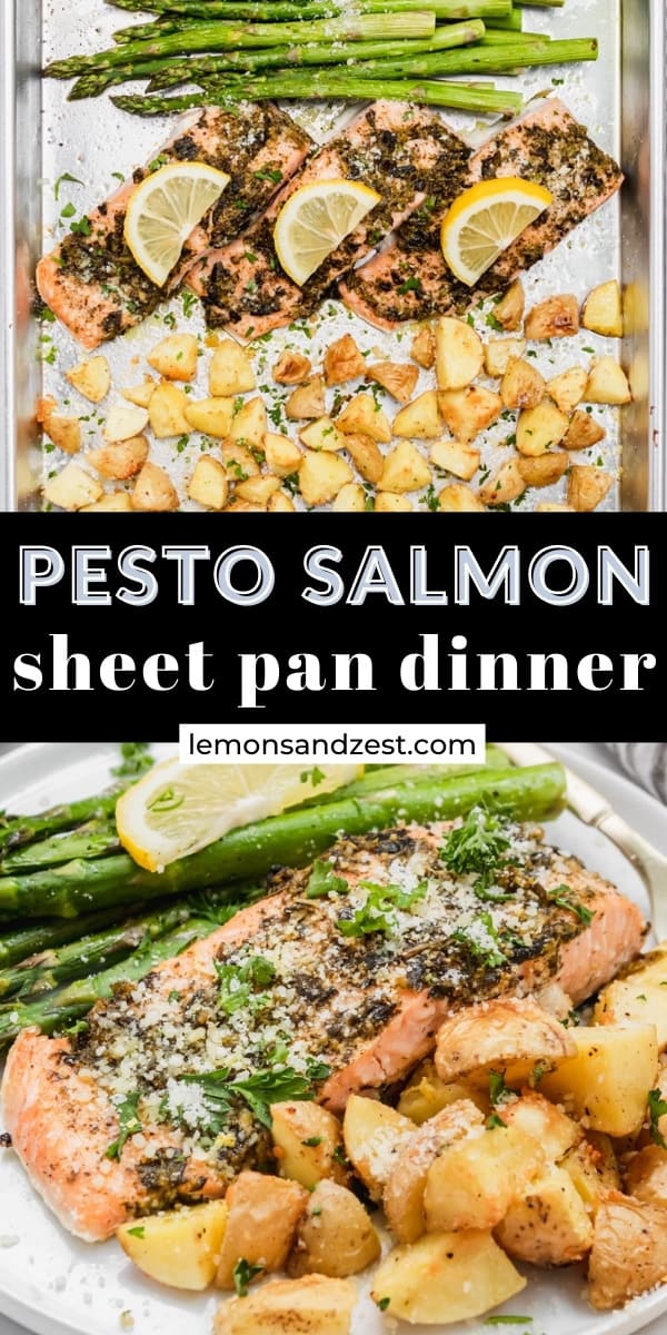 Pesto Salmon Sheet Pan Dinner Lemons + Zest
