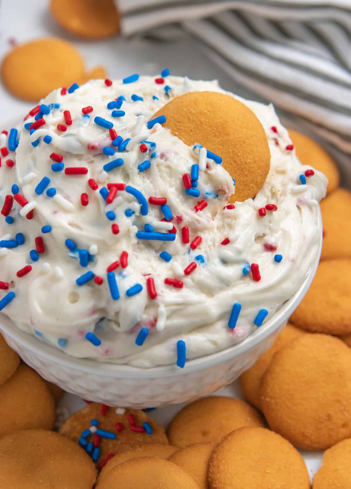 Red, White and Blue Funfetti Dip (No Bake!) Lemons + Zest