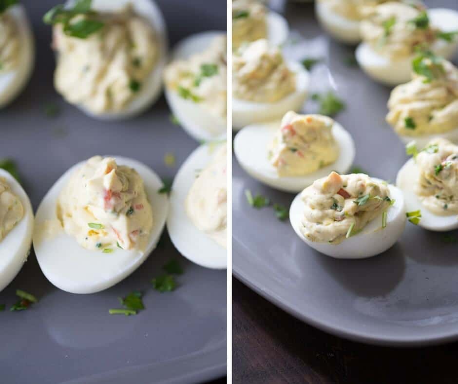 Simple Deviled Eggs with Garden Vegetables