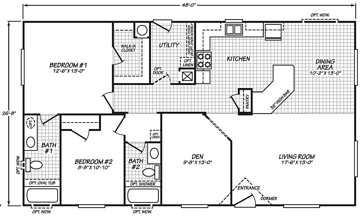 Sandpointe 28482A 2Bed 2Bath Manufactured Home Floor Plan