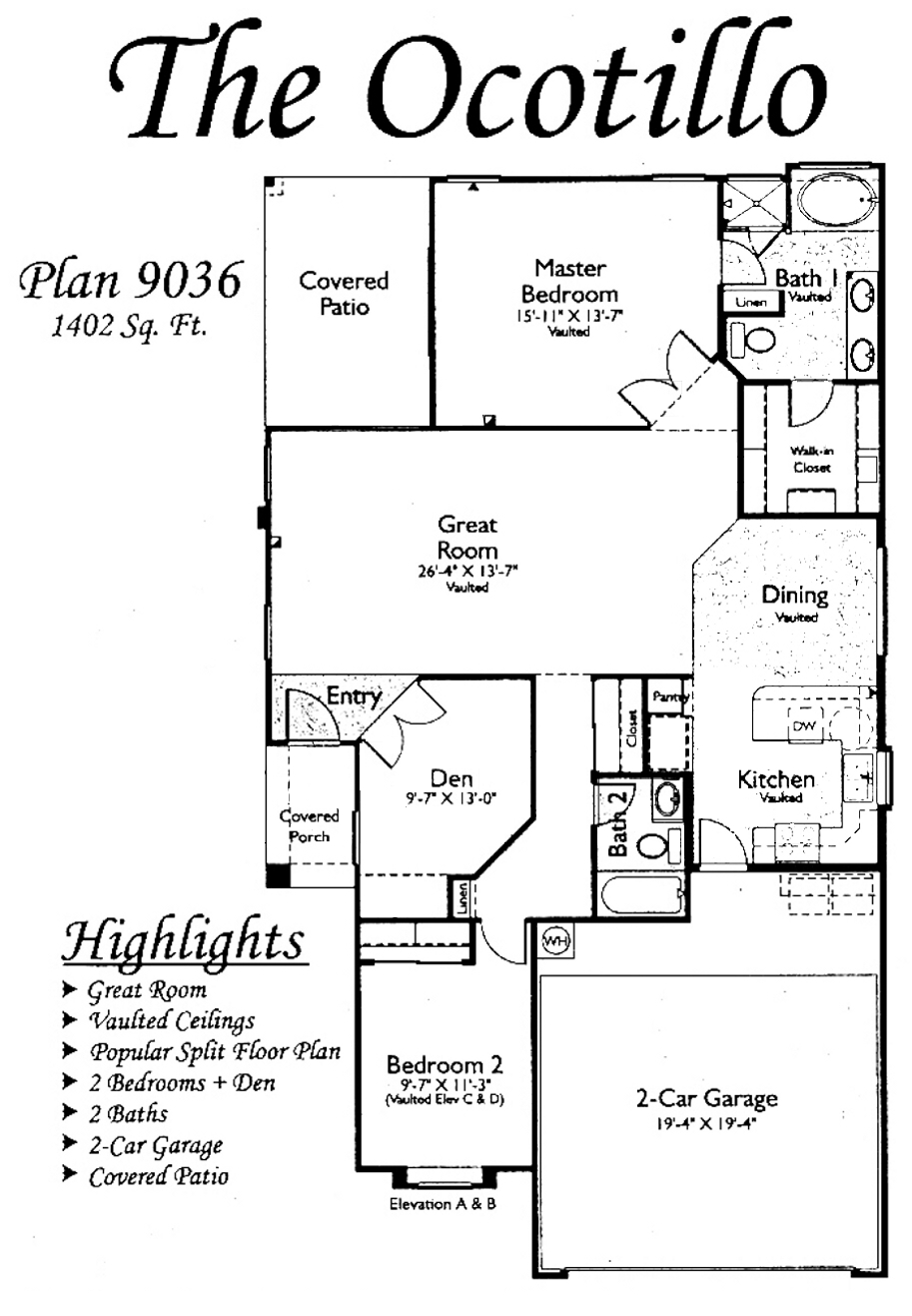 Floor Plans for the Ocotillo Models inside Arizona Traditions, an