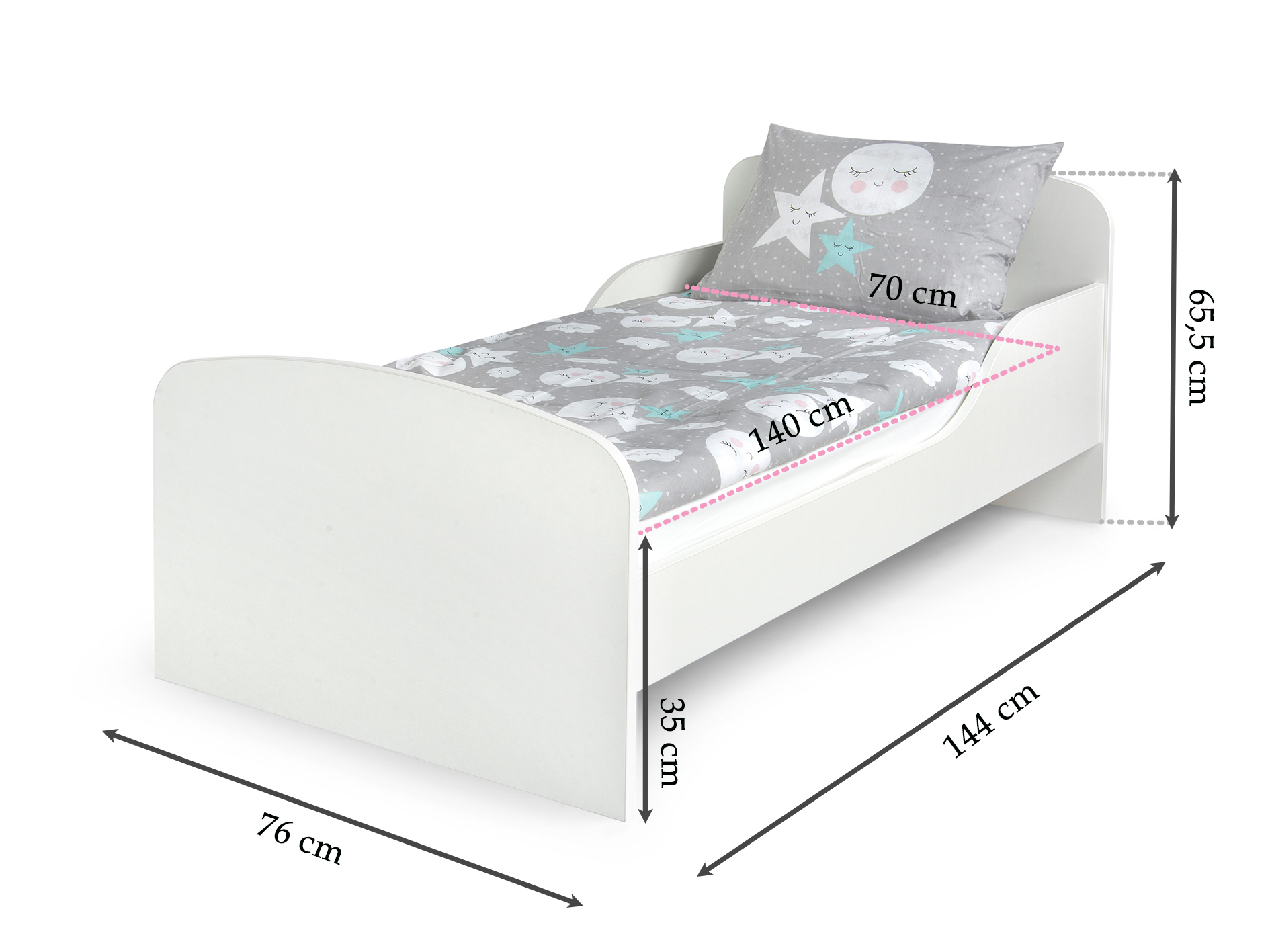 Wooden bed for children White with a 140x70 mattress LEOMARK