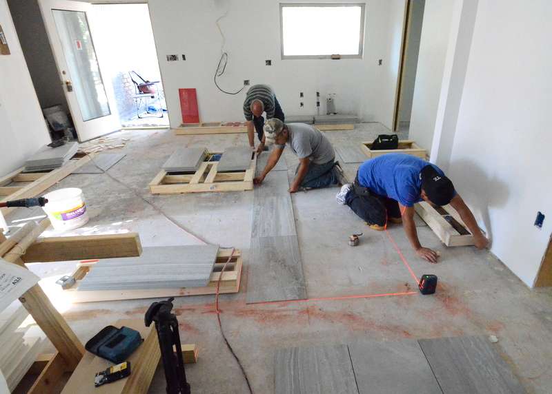 Preparing to tile the kitchen floor Leonhouse