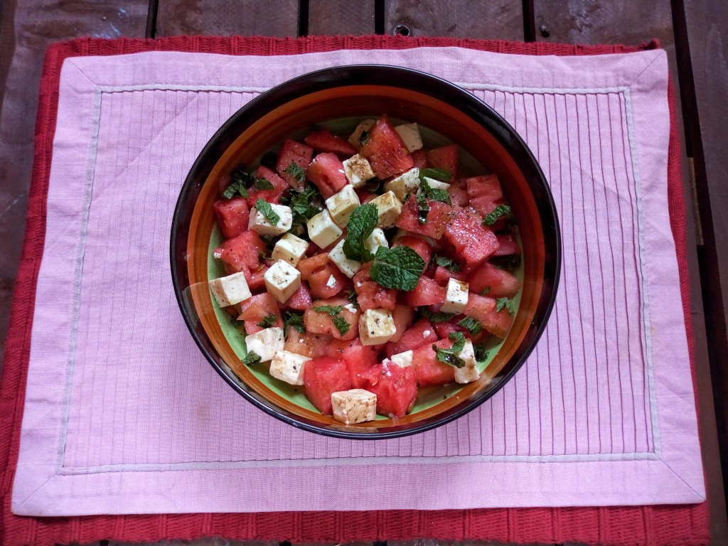Minty Watermelon and Feta Cheese Salad with Balsamic Vinegar Leo