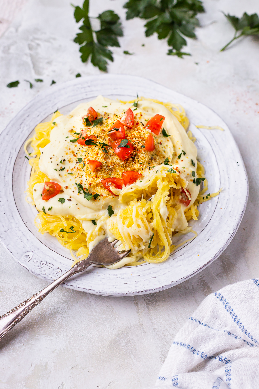 Spaghetti Squash Alfredo (Vegan+Gluten Free) Le Petit Eats