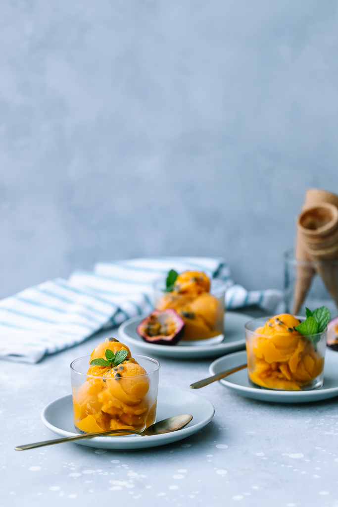 Mango Passion Fruit Sorbet Recipe ( Vegan) Le Petit Eats