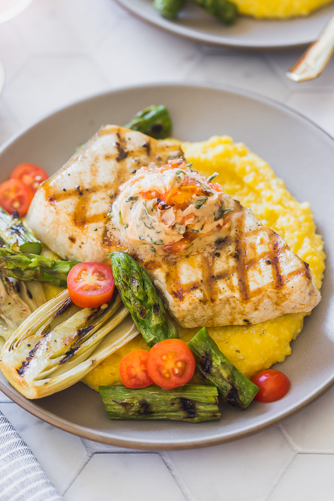 Grilled Swordfish with Charred Tomato Basil Butter Le Petit Eats