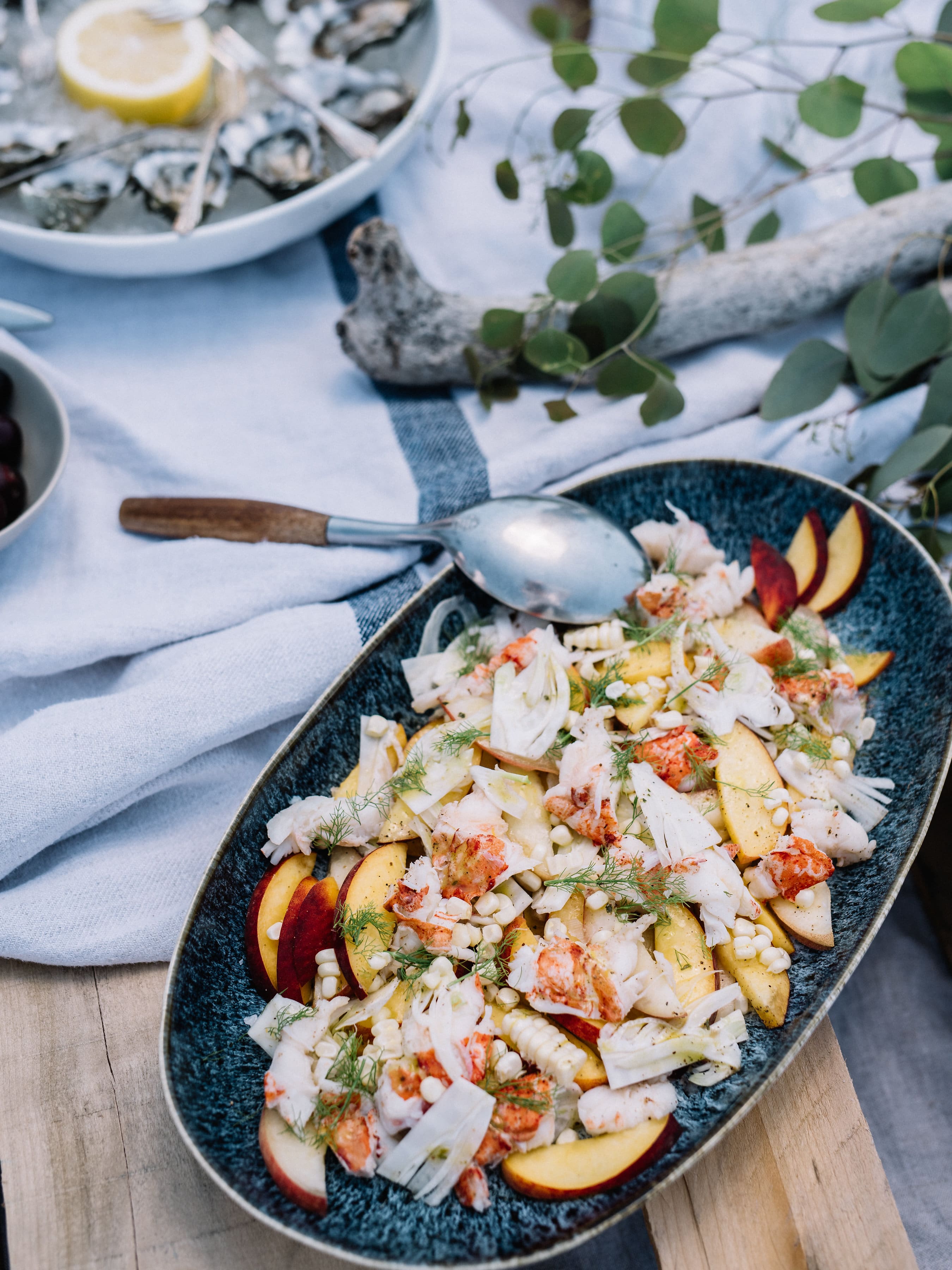 Poached Lobster Salad with Peaches, Shaved Fennel & White Corn Le