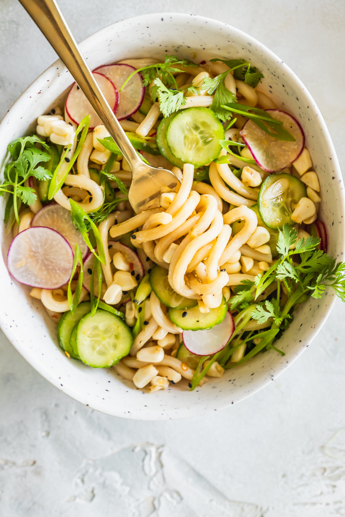Chilled Udon Noodles with Sesame Garlic Dressing Le Petit Eats