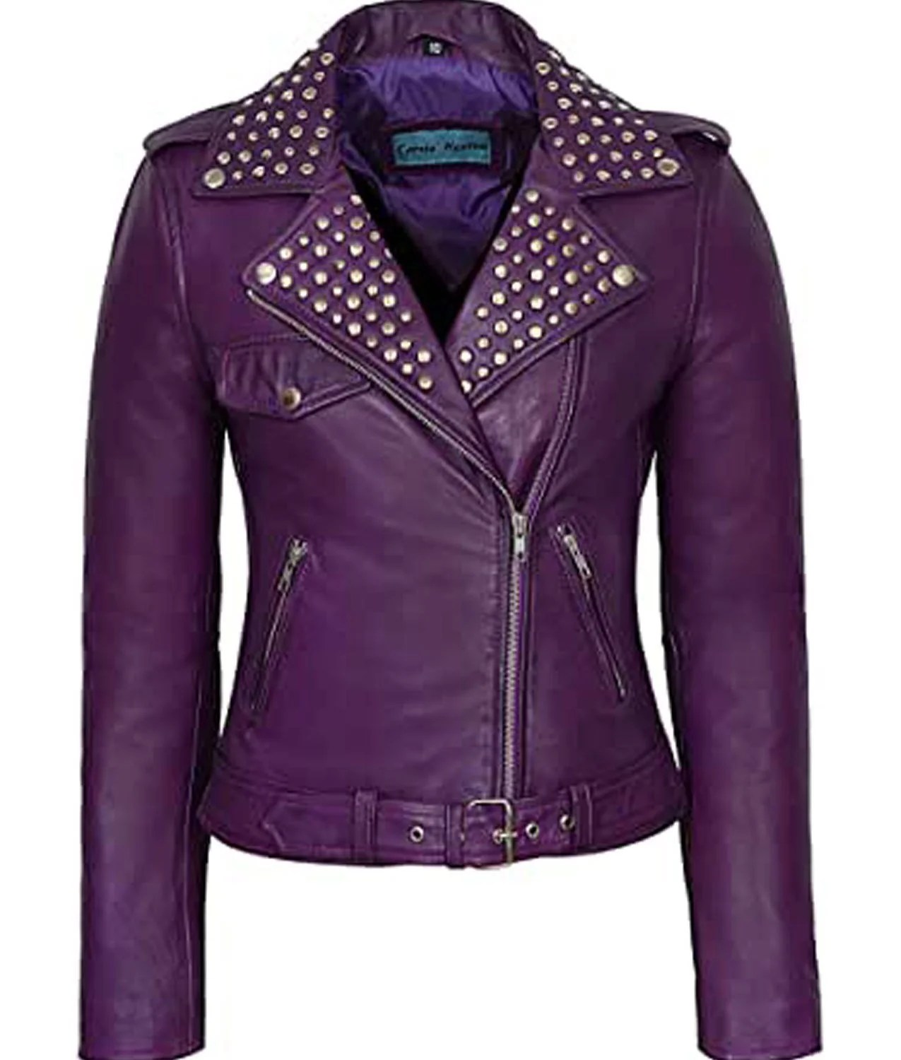 Studded Women’s Biker Leather Purple Jacket Leren Jack