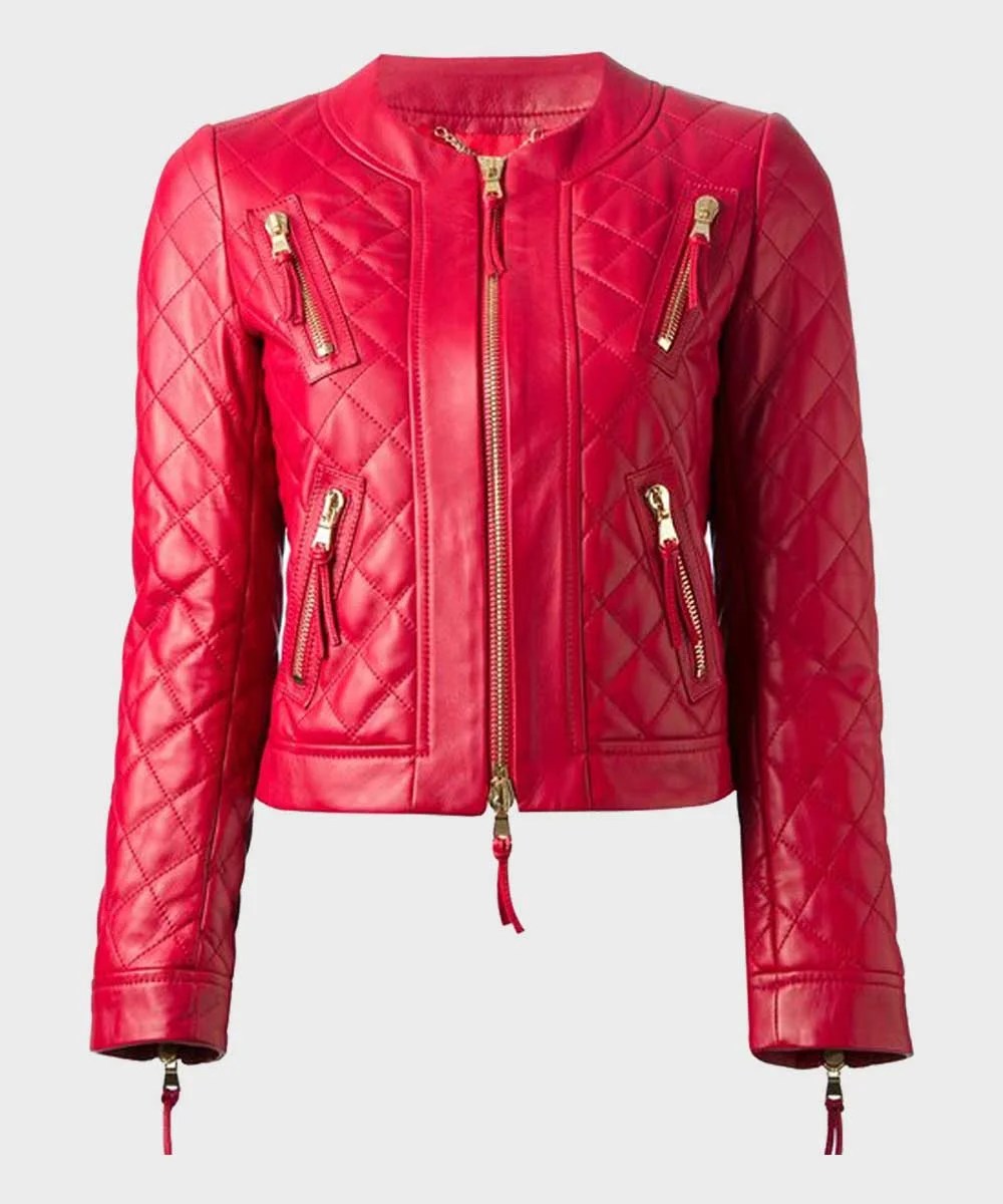 Stylish Quilted Womens Red Leather Jacket Leren Jack