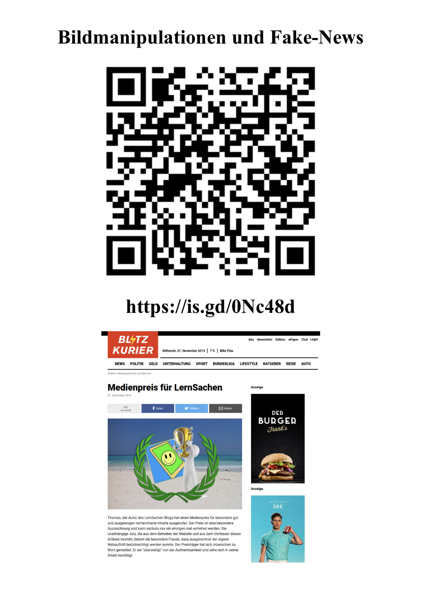 QRCode Plakat mit Kurzbefehle auf dem iPad automatisch