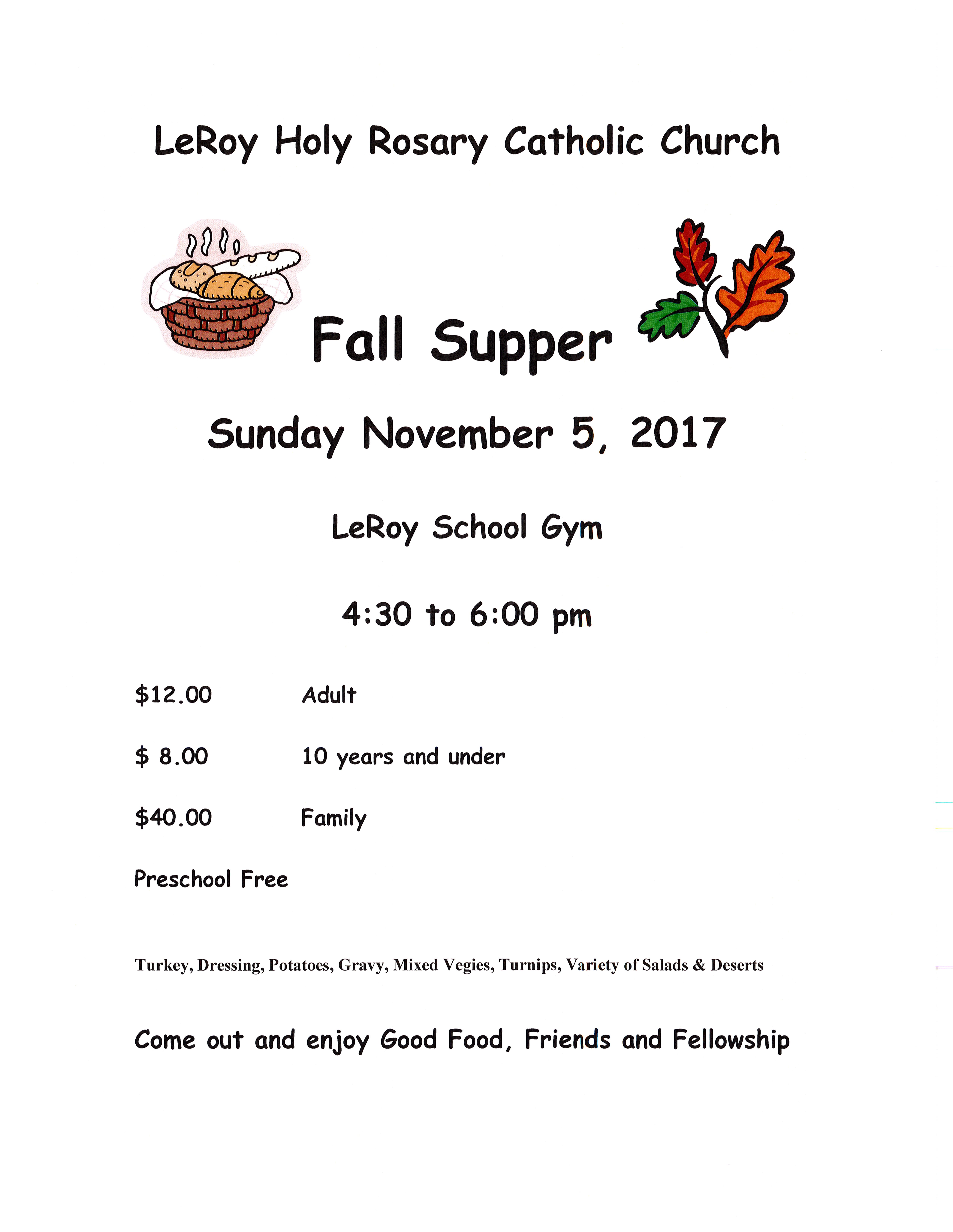 LeRoy Holy Rosary Catholic Church Fall Supper Town of LeRoy