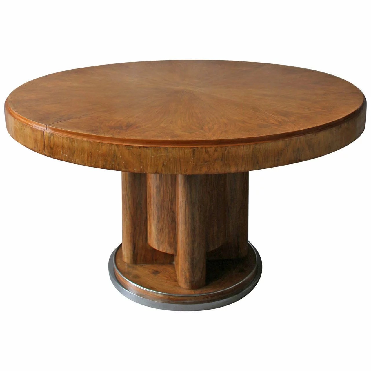 Fine French Art Deco Walnut Round Dining Table Conjeaud & Chappey