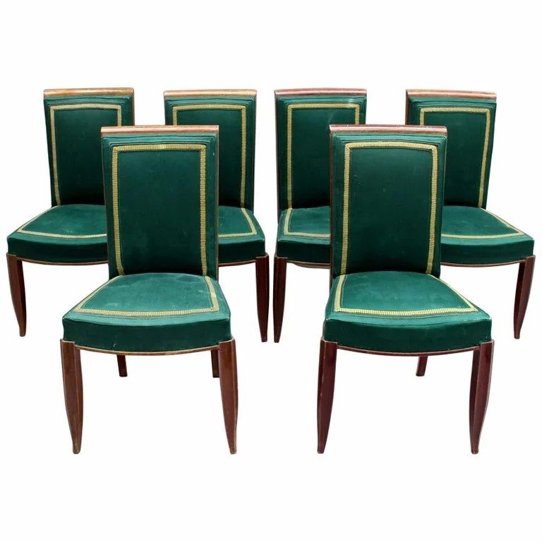 Set of 6 Fine French Art Deco Oak Dining Chairs Conjeaud & Chappey