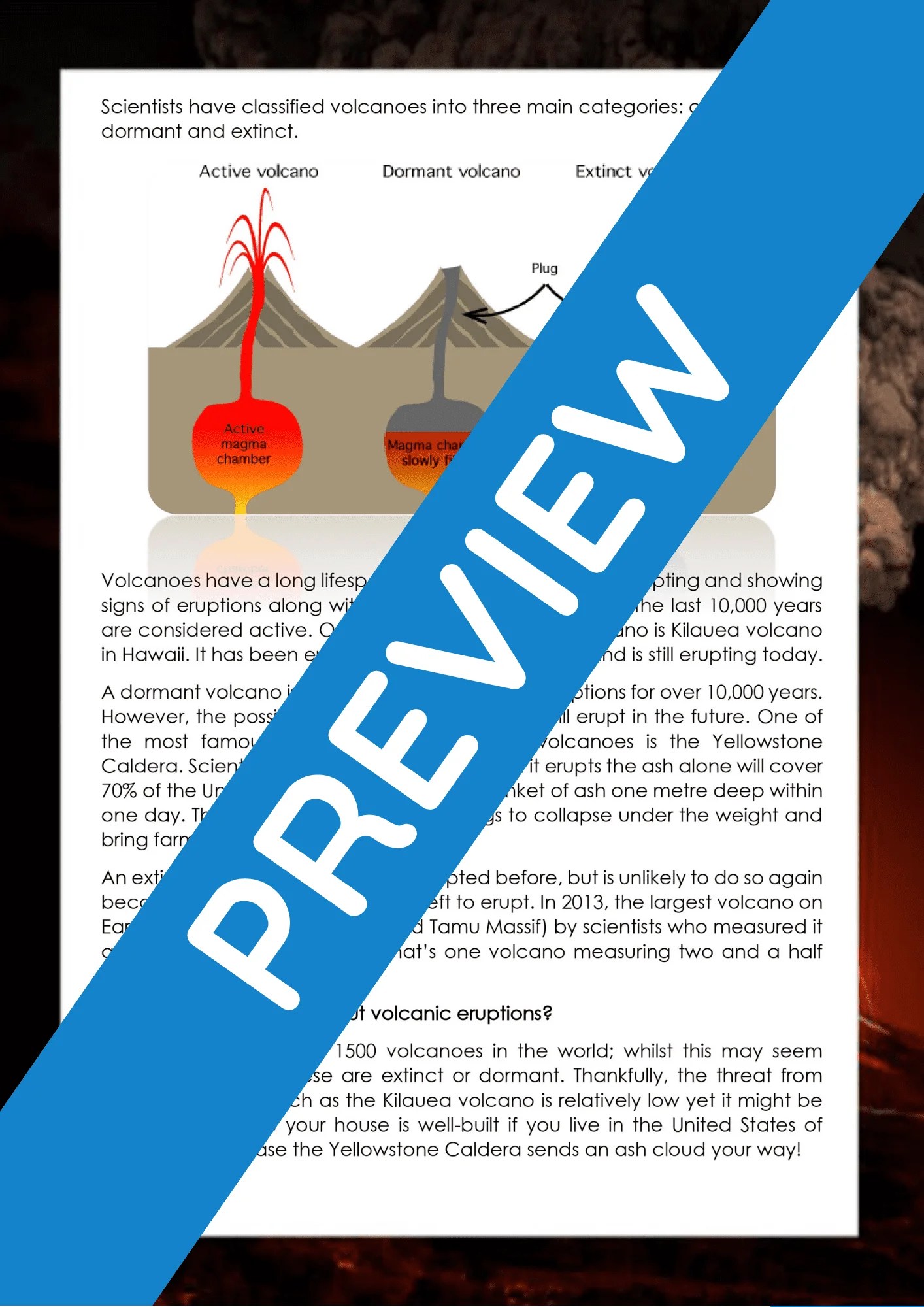 Volcano Information Text for KS2 Writing Checklist Included