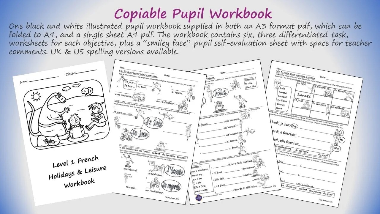 Primary French Unit Year 3+/Grade 2+ Holidays & Leisure Site