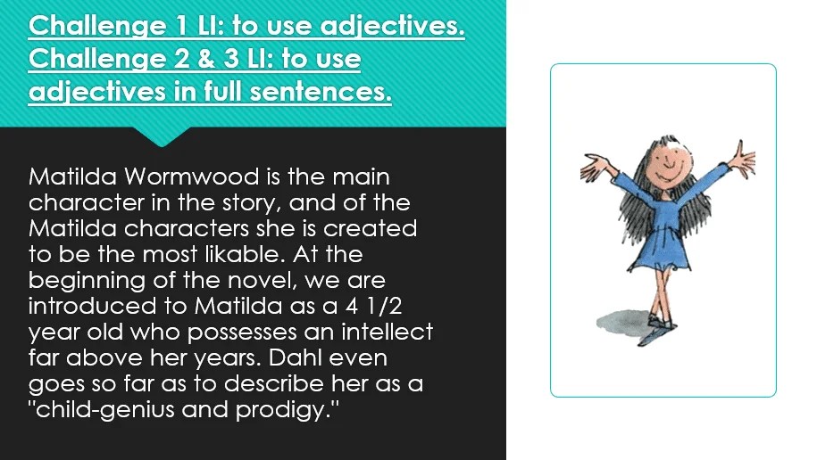 Roald Dahl Matilda Week of Literacy Planning Character Descriptions