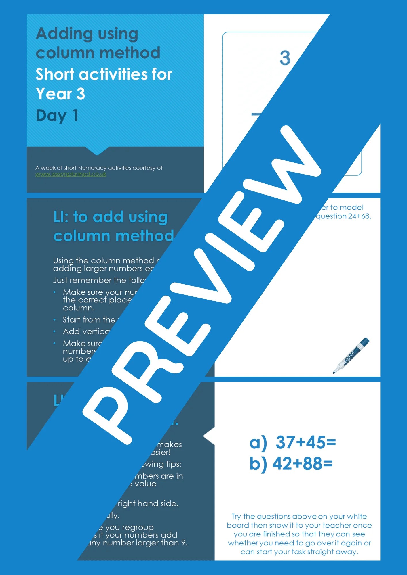 FIVE DAYS of Year 3 Column Addition Maths Revision