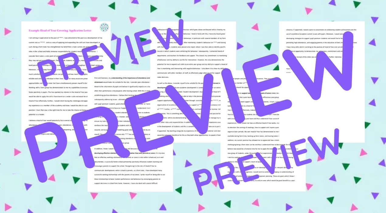 Head of Year Covering Application Letter Lesson Planned A