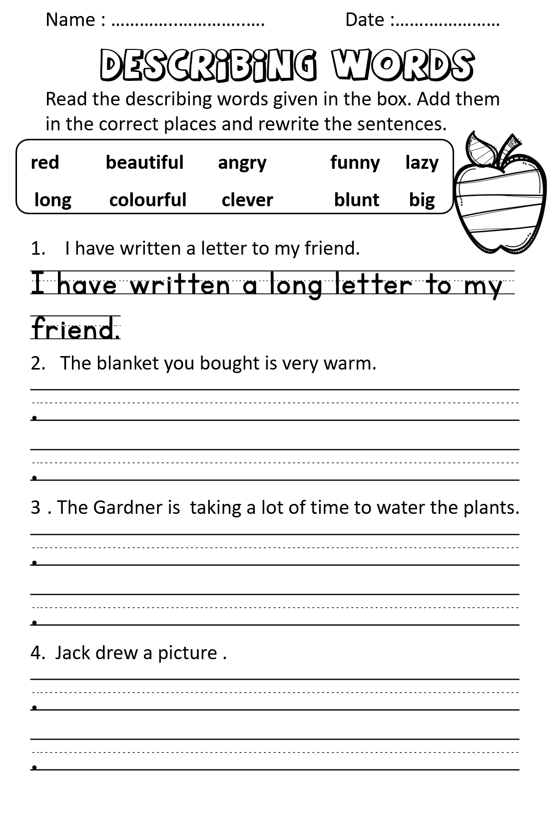 Describing Words Lesson Plans