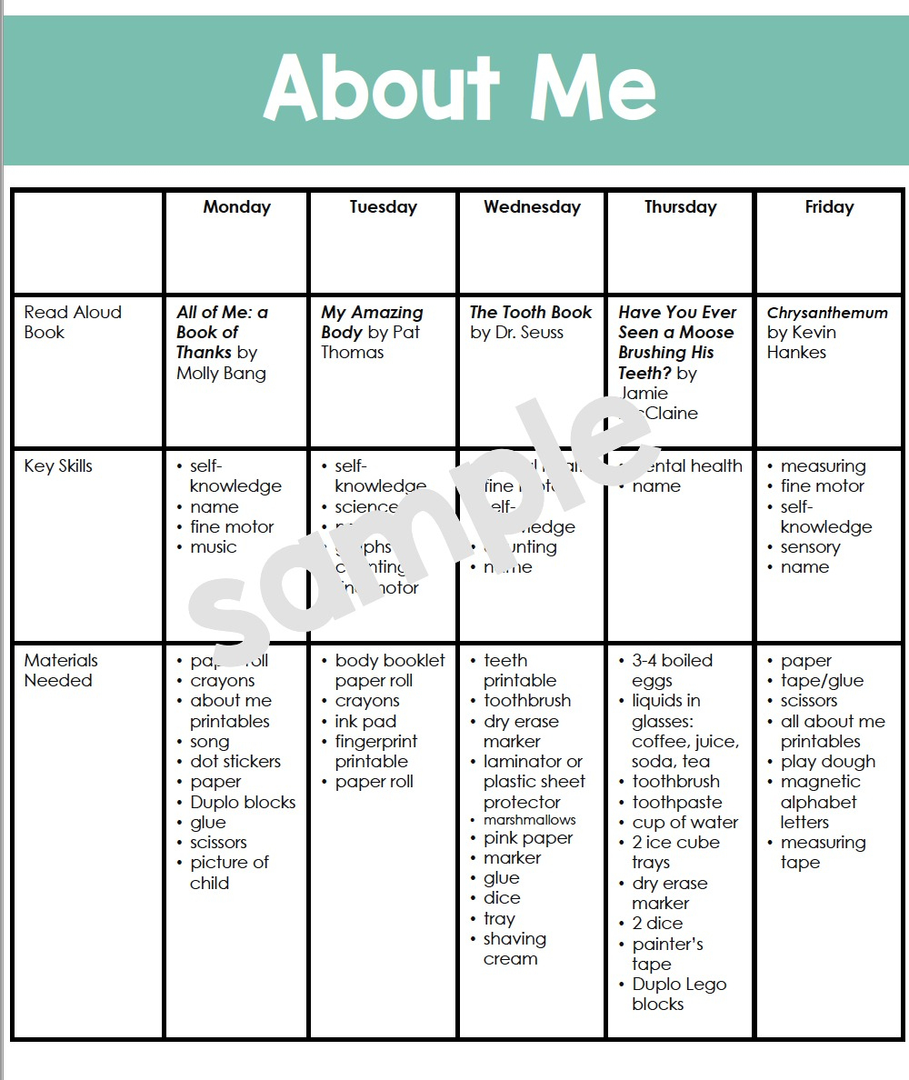 All About Me Lesson Plans Lesson Plans Learning