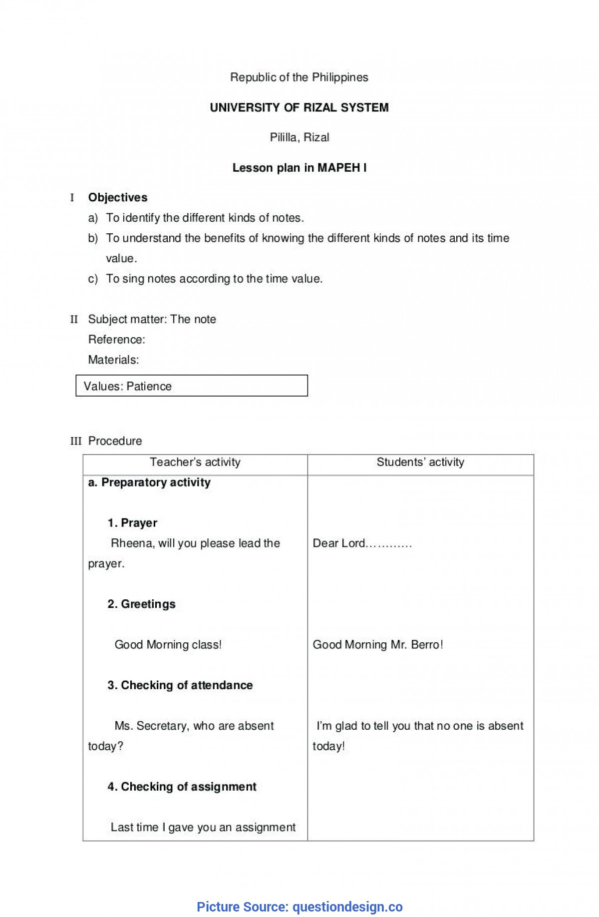 Brief Lesson Plan In Elementary - Lesson Plans Learning