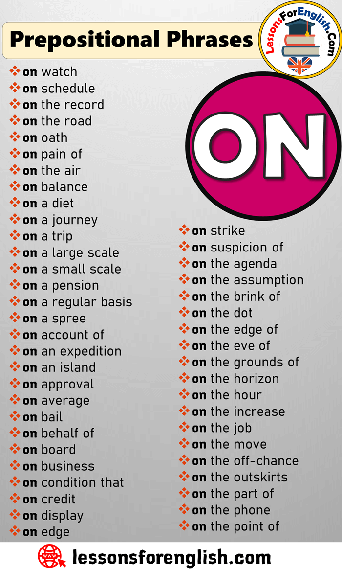Prepositional Phrases List ON Lessons For English