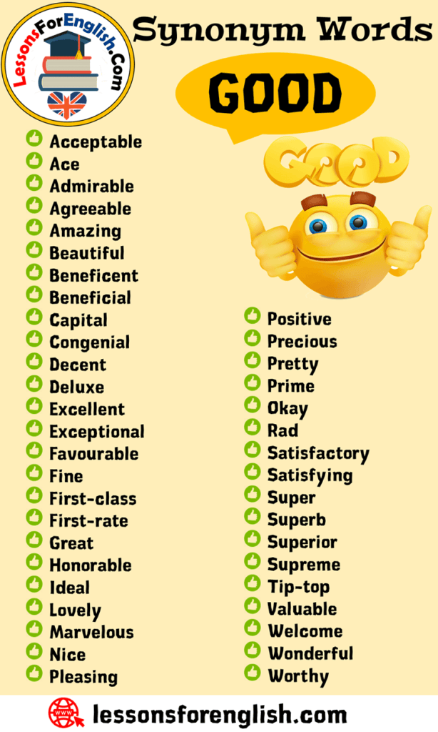 Synonym Words Good, English Vocabulary Lessons For English