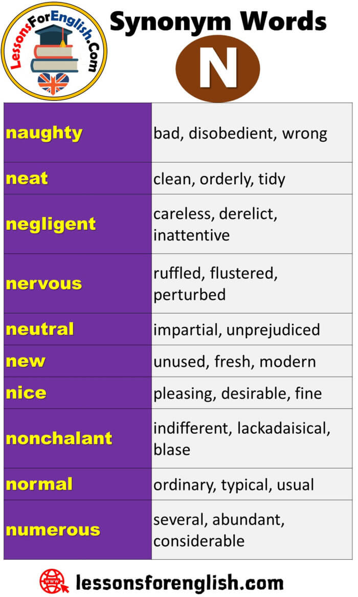 Synonym Words Starting With N Lessons For English