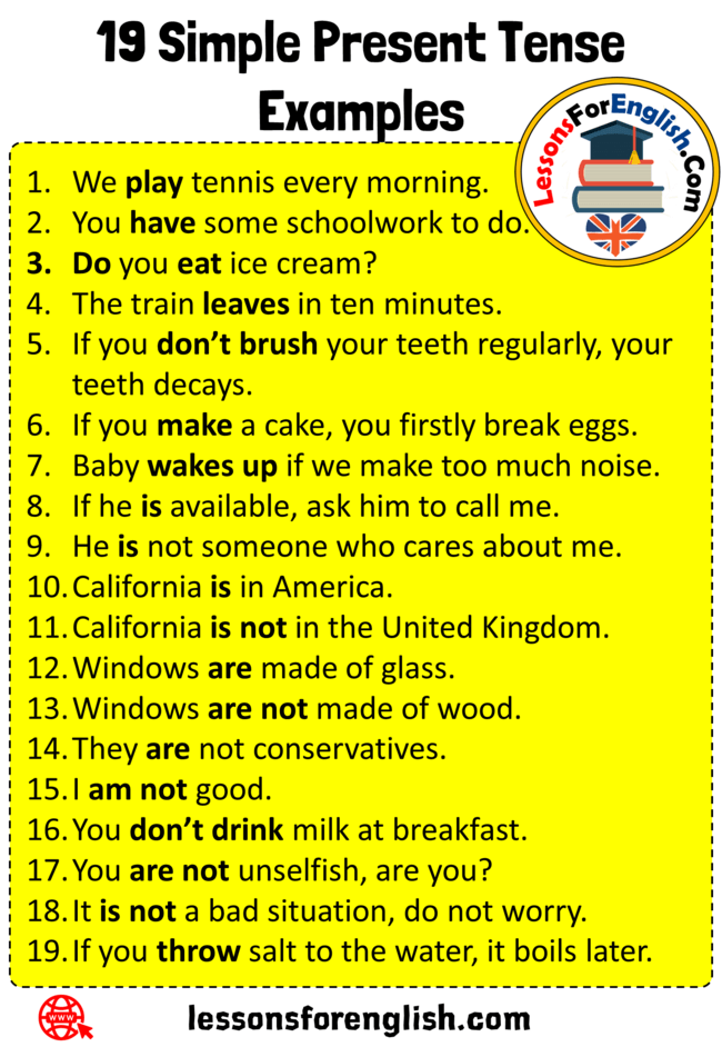 19 Simple Present Tense Examples - Lessons For English