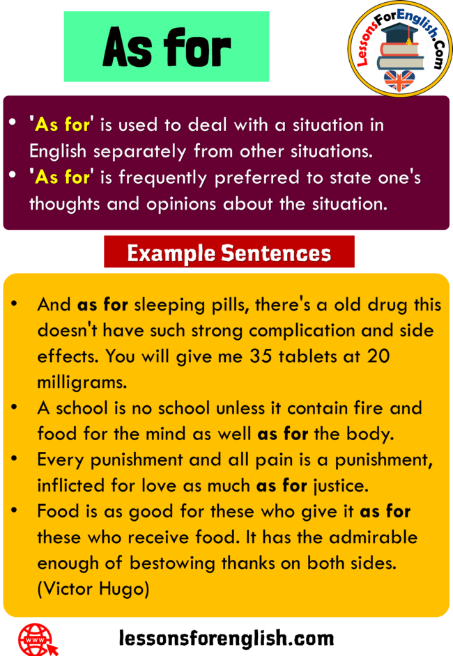Uses As for, Definition and 4 Example Sentences Lessons