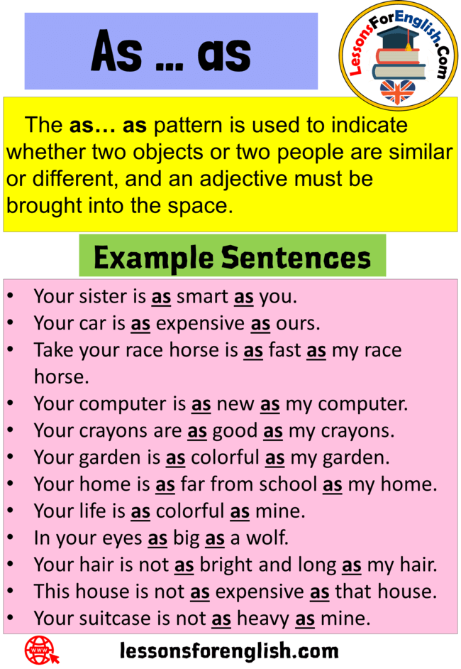 Uses As … as, Definition and 12 Example Sentences with As … as