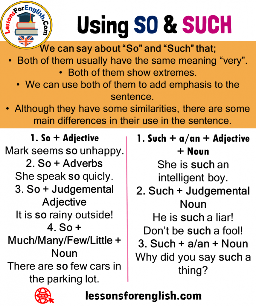 Using SO and SUCH, Definition and Examples Lessons For