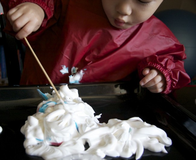 Messy Play Coloured Shaving Cream via Lessons Learnt Journal