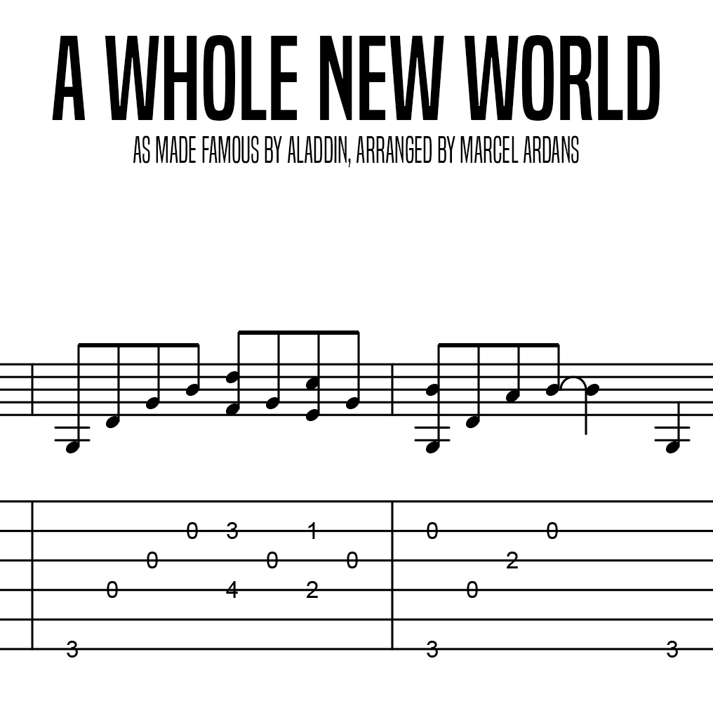 A Whole New World (From Aladdin) - Guitar-Tab Sheet Music Pdf Print A Whole New World, Marcel Ardans (Fingerstyle) – Lessons With Marcel