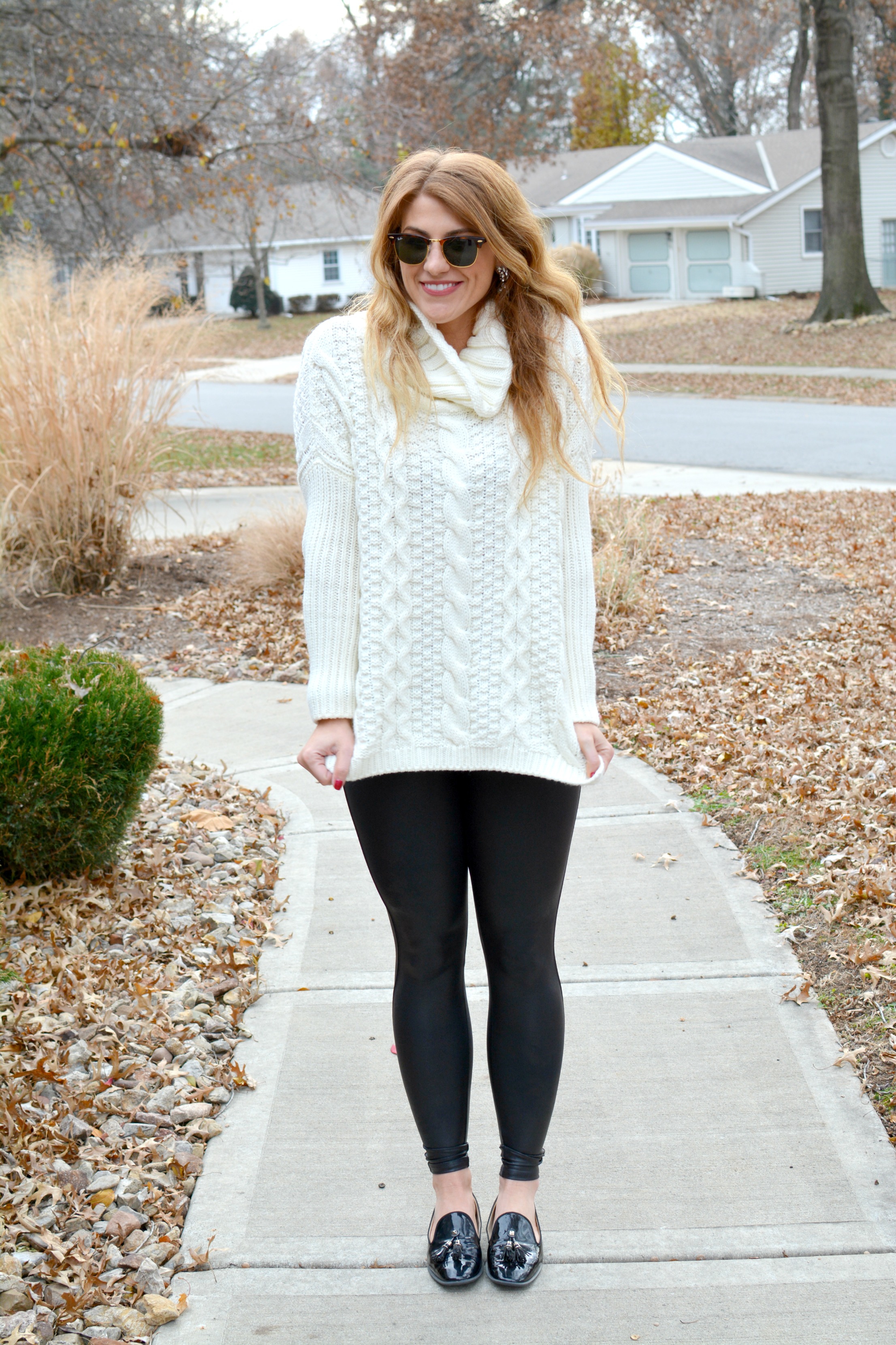 Cozy Holiday Spanx Leggings + Ivory Cable Knit. LSR