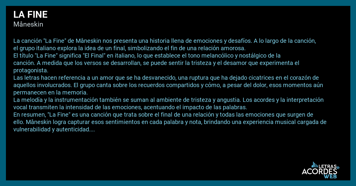 Significado de la canción LA FINE de Måneskin.