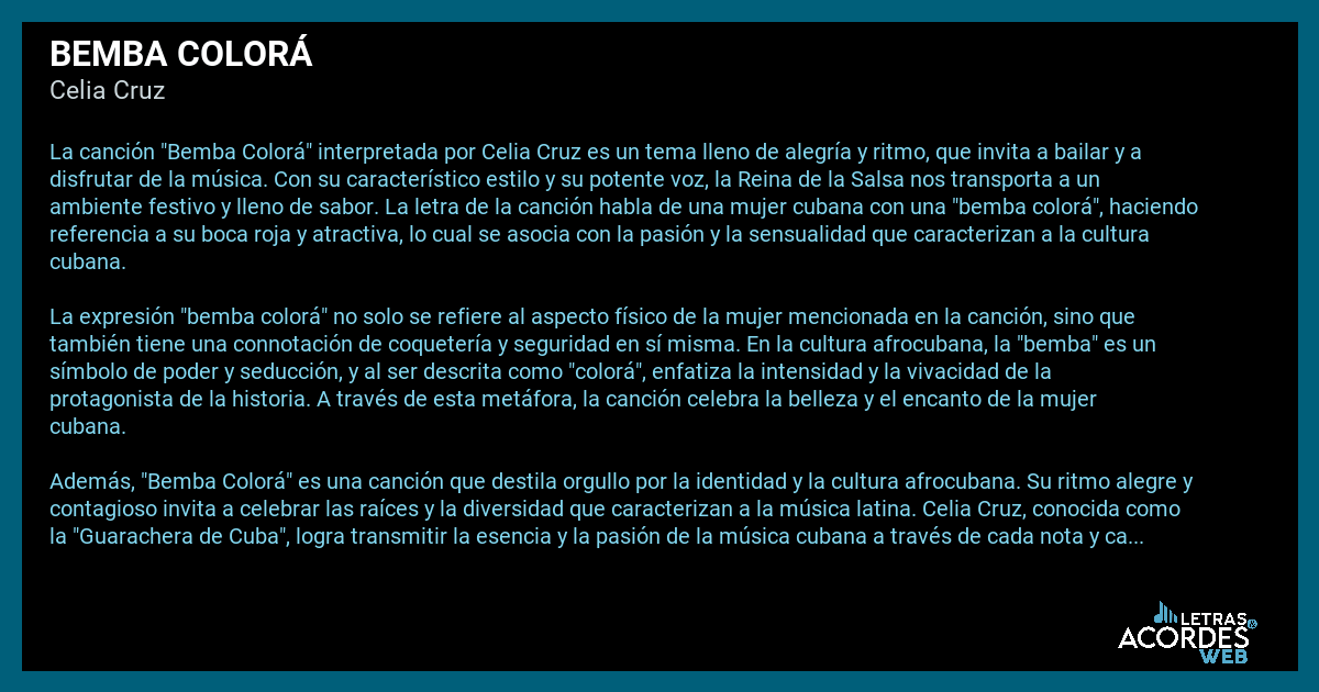 Significado de la canción Bemba Colorá de Celia Cruz.