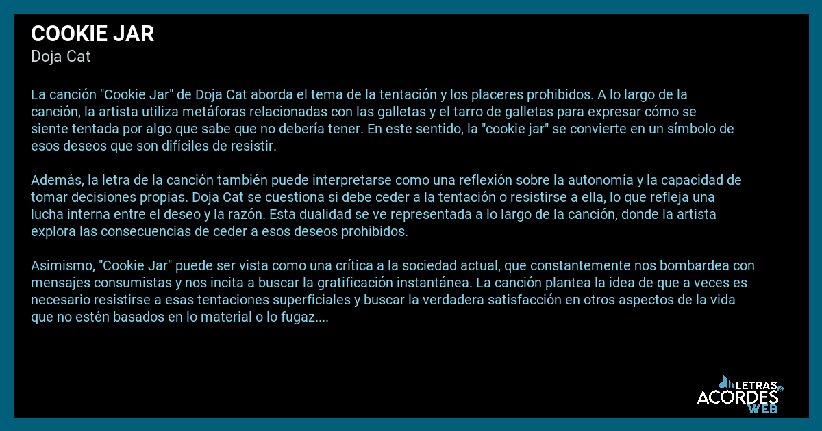 Significado de la canción Cookie Jar de Doja Cat.