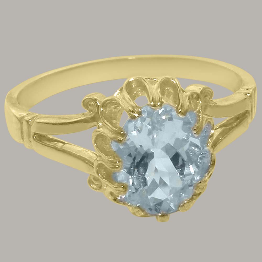 Solid 14k Yellow Gold Natural Aquamarine Womens Solitaire Ring Sizes