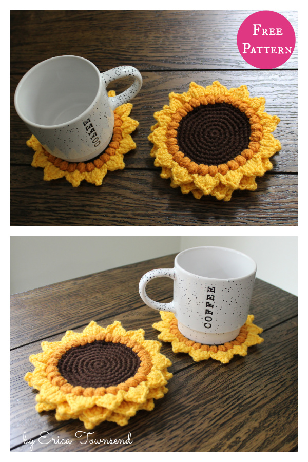 Sunflower Cup Coasters Free Crochet Pattern